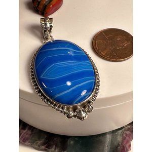 Sterling Striped Blue Agate Pendant